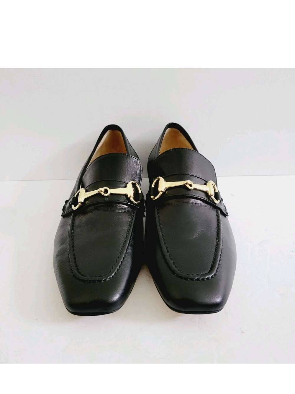 Bruno Magli Black Leather Loafers with Gold Bit